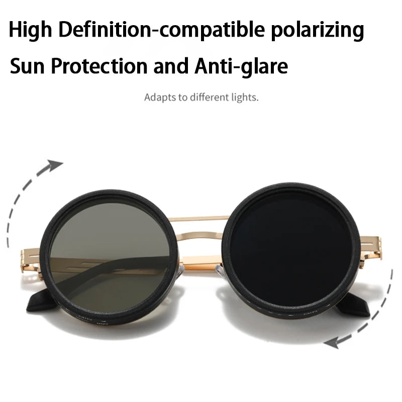 Small Round Steampunk ND9 Adjustable Dimming Sunglasses Polarized Metal Frame Punk Sun Glasses Fishing Eyewear UV400