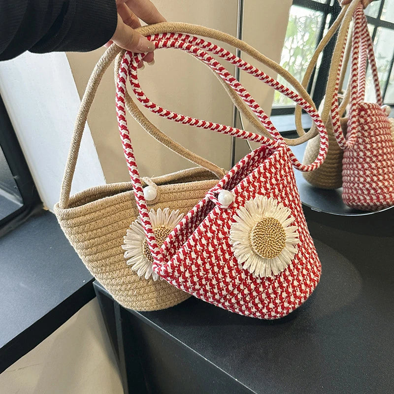 Trendy Woven Crochet Basket Bag | Women Cotton Thread Boho Bag | Crossbody Casual Summer Shoulder Bag
