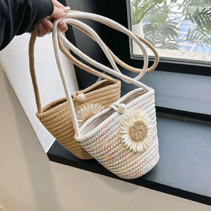 Trendy Woven Crochet Basket Bag | Women Cotton Thread Boho Bag | Crossbody Casual Summer Shoulder Bag