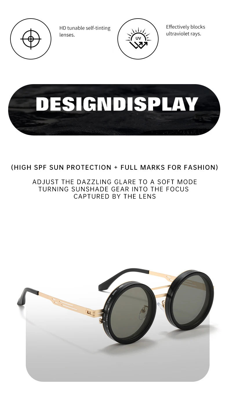 Small Round Steampunk ND9 Adjustable Dimming Sunglasses Polarized Metal Frame Punk Sun Glasses Fishing Eyewear UV400