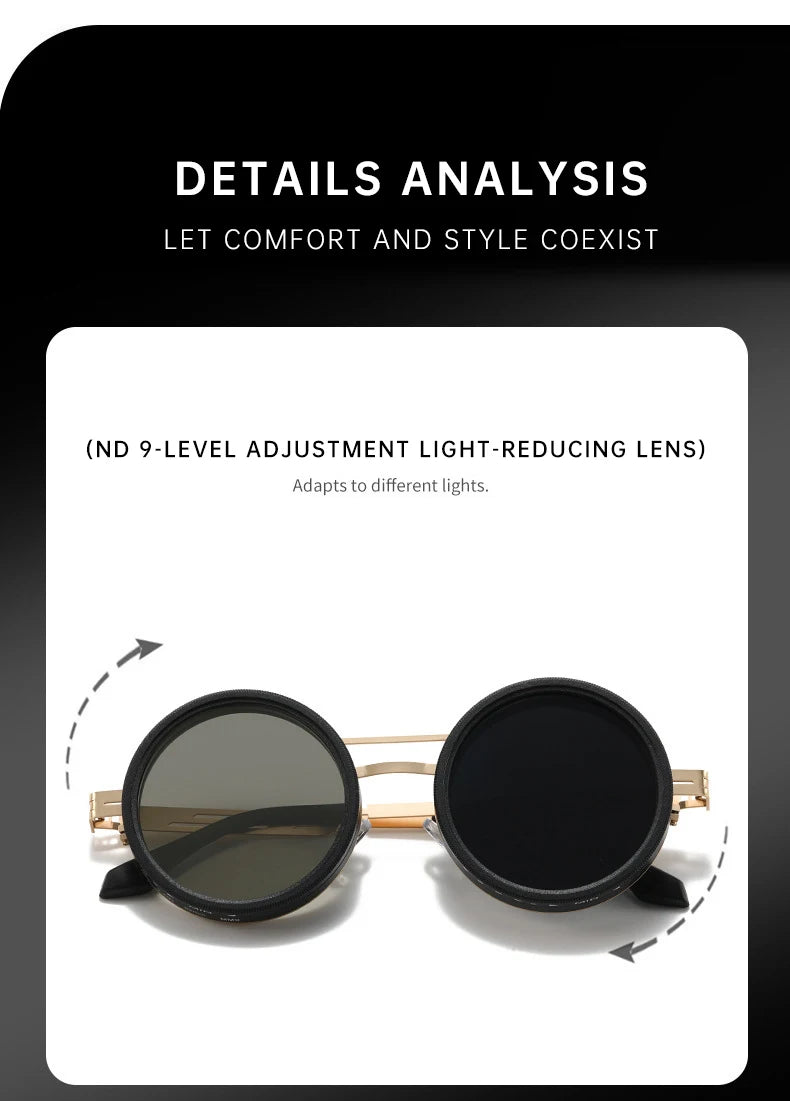 Small Round Steampunk ND9 Adjustable Dimming Sunglasses Polarized Metal Frame Punk Sun Glasses Fishing Eyewear UV400