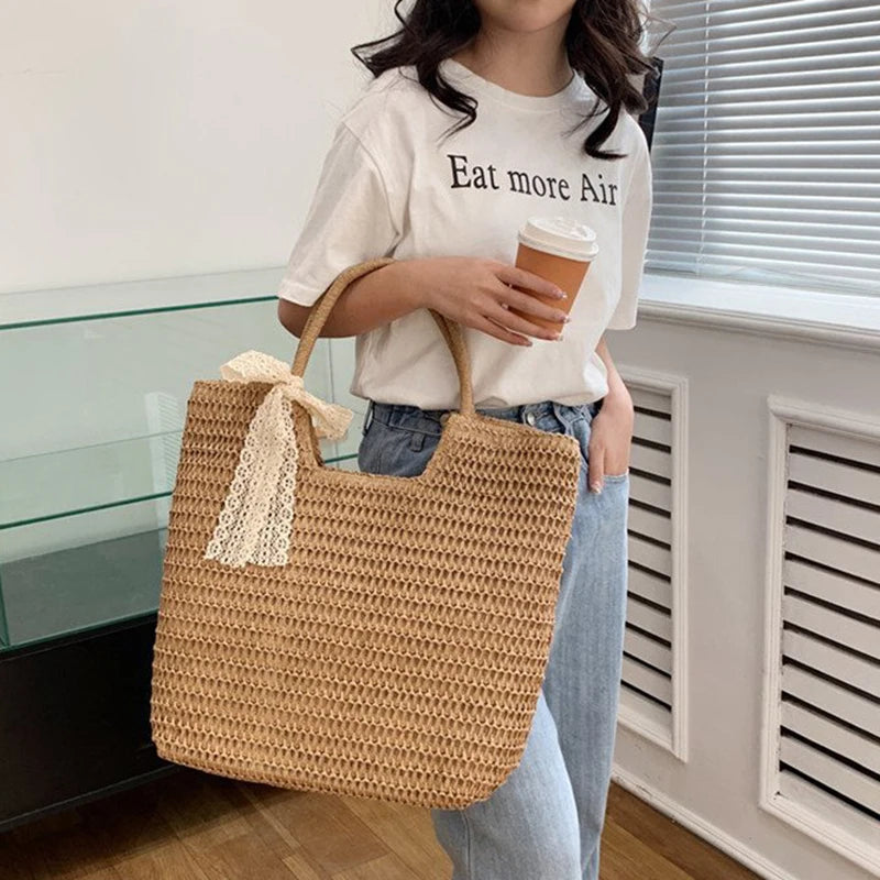 Spring And Summer Popular New Large Capacity Straw Woven Bag | Holiday Beach Bag | Women Versatile INS Handmade Shoulder Bag Tote