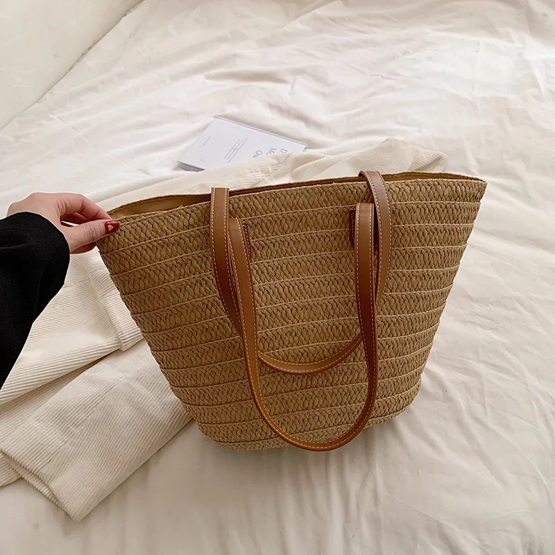 Women Braided Basket Clutches | Top-handle Bag Large Straw Portable Shoulder Bag | Summer Beach Party Purses Shopper Satchel Female