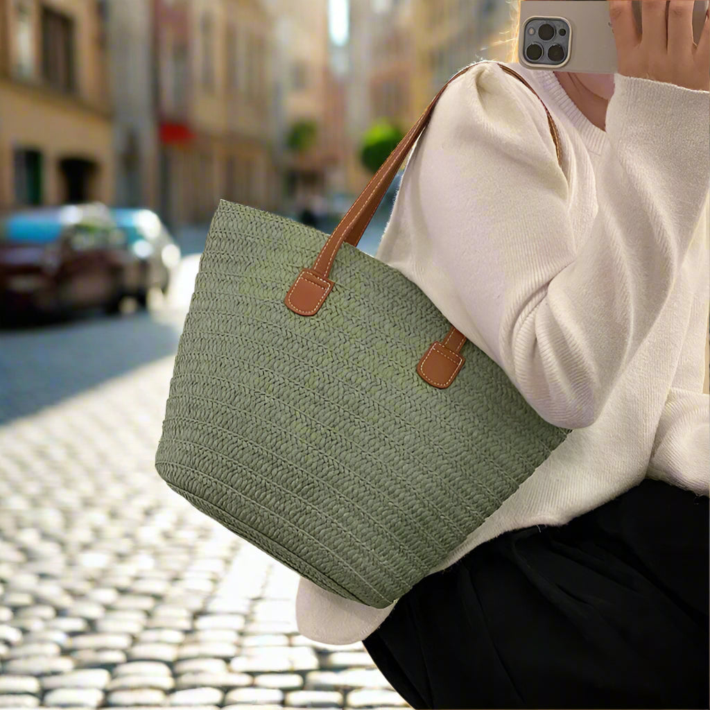 Women Braided Basket Clutches | Top-handle Bag Large Straw Portable Shoulder Bag | Summer Beach Party Purses Shopper Satchel Female