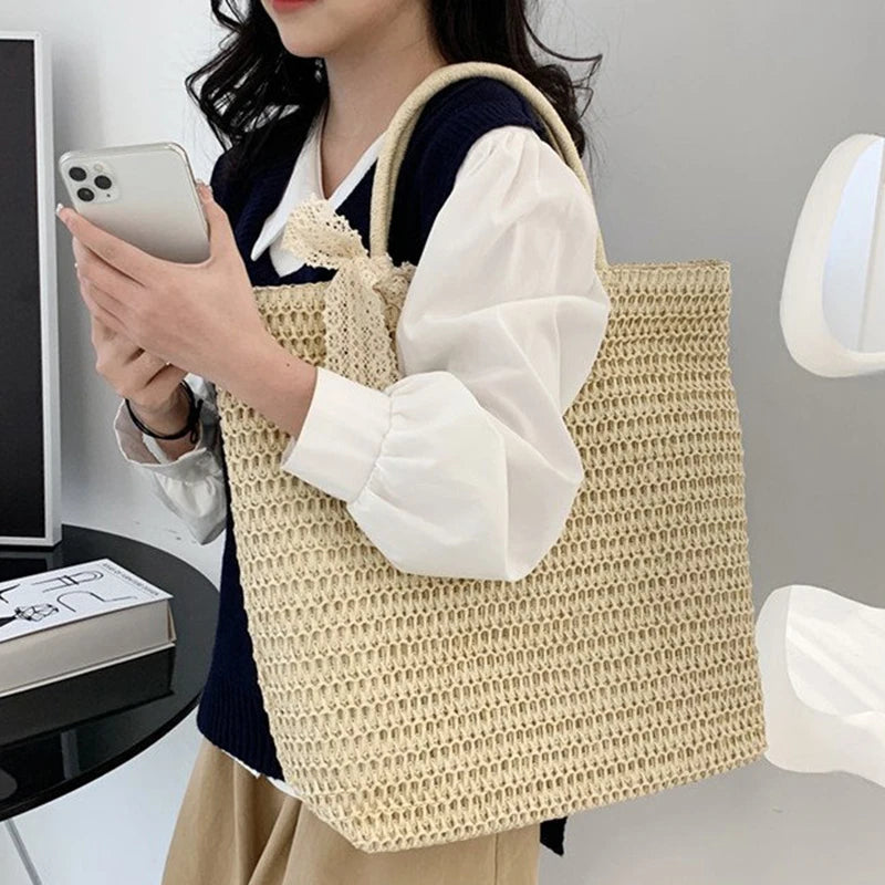 Spring And Summer Popular New Large Capacity Straw Woven Bag | Holiday Beach Bag | Women Versatile INS Handmade Shoulder Bag Tote