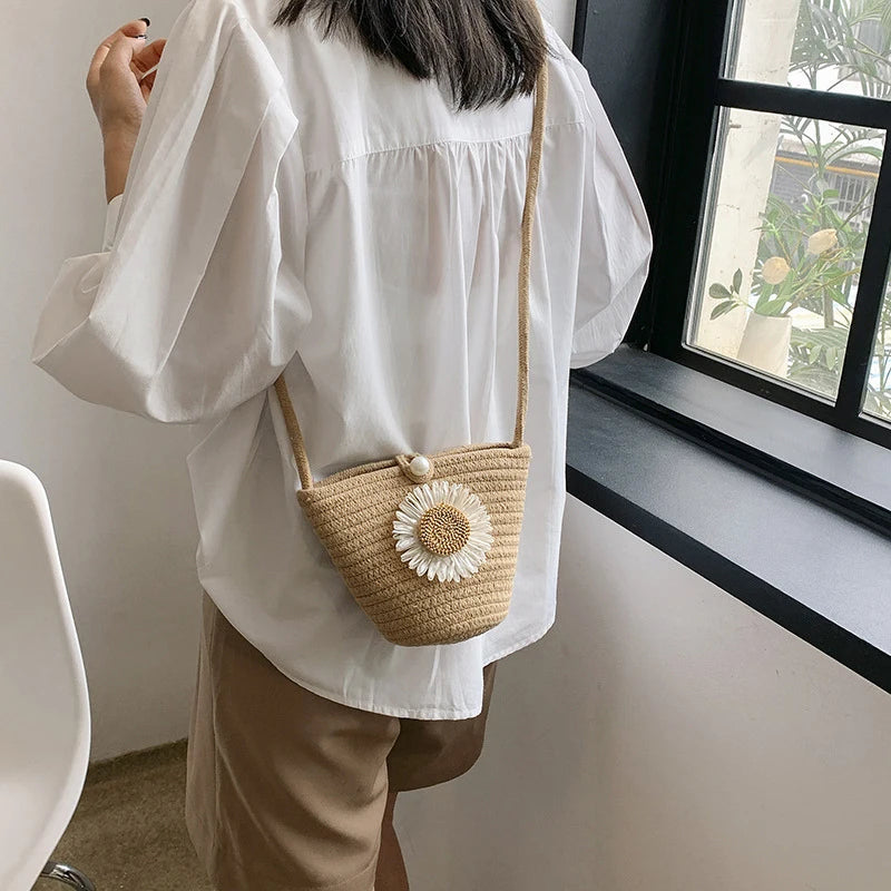 Trendy Woven Crochet Basket Bag | Women Cotton Thread Boho Bag | Crossbody Casual Summer Shoulder Bag