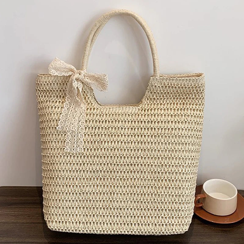 Spring And Summer Popular New Large Capacity Straw Woven Bag | Holiday Beach Bag | Women Versatile INS Handmade Shoulder Bag Tote