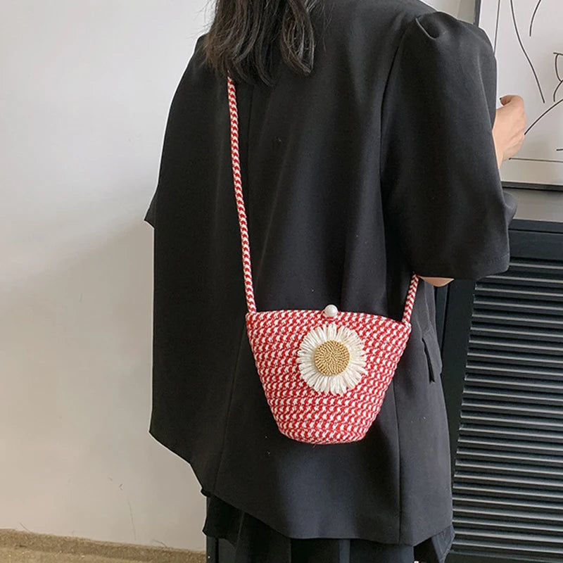Trendy Woven Crochet Basket Bag | Women Cotton Thread Boho Bag | Crossbody Casual Summer Shoulder Bag