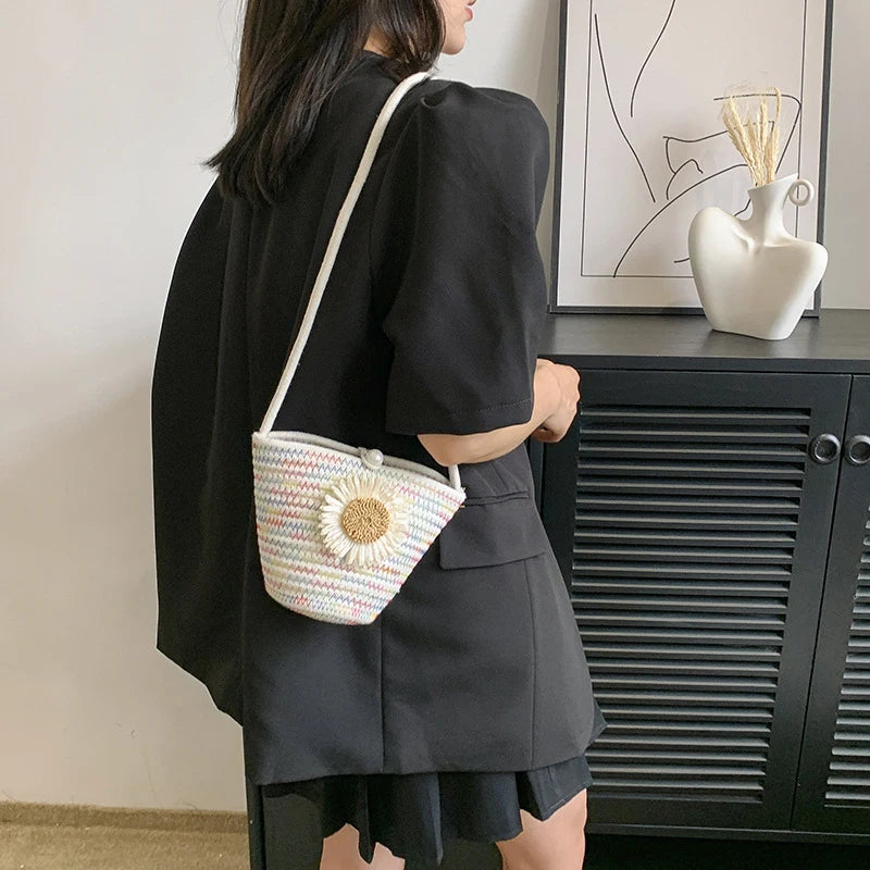 Trendy Woven Crochet Basket Bag | Women Cotton Thread Boho Bag | Crossbody Casual Summer Shoulder Bag