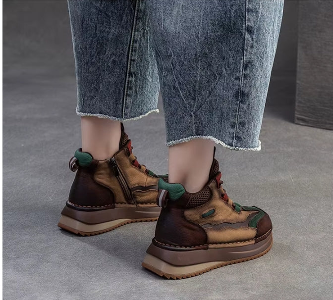 Genuine Leather Women Boots | Lady Platform Wedge Plush | Warm Causal Autumn Winter Fashion | Thick Bottom Sneakers Shoes