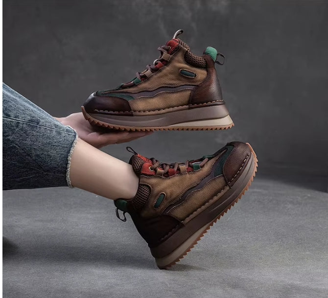Genuine Leather Women Boots | Lady Platform Wedge Plush | Warm Causal Autumn Winter Fashion | Thick Bottom Sneakers Shoes
