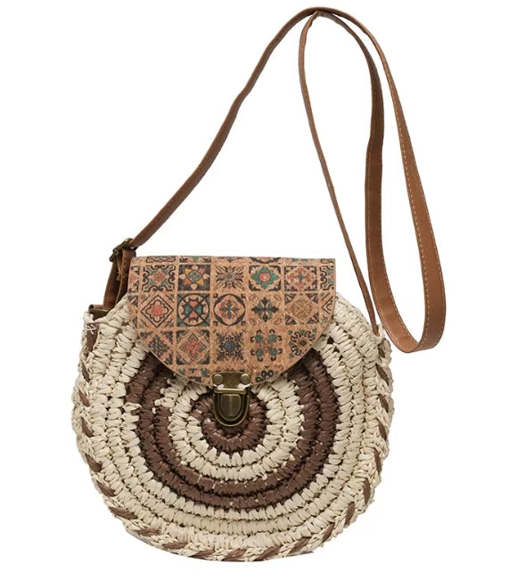 Fashion Round Straw Bag Handbag | Women Summer Rattan Bag | Female Handbag |Handmade Woven Beach Circle Shoulder Crossbody Bag