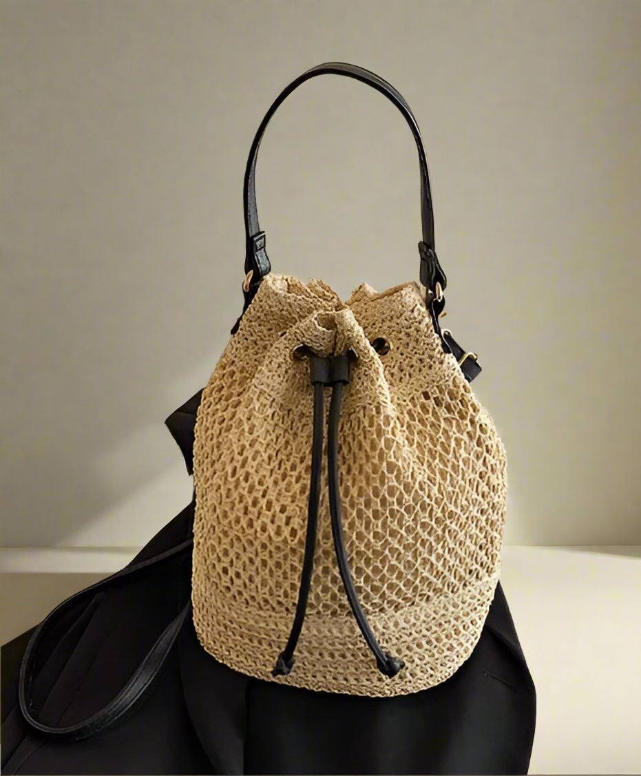 Woven Straw Bag Ladies Bucket Crossbody Bag | Summer Beach Bag Retro Travel Shoulder Bags | Small Travel Purse and Handbag For Women |