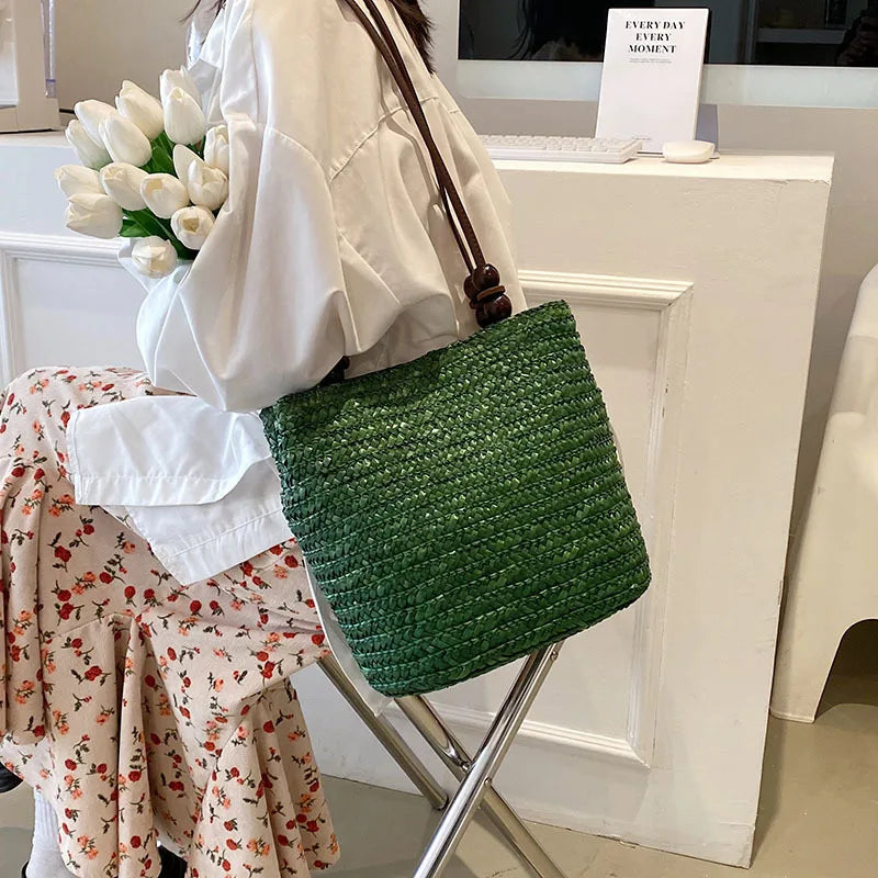 Casual Straw Woven Shoulder Bags For Women | Wicker Handbags | Handmade Summer Beach Bag | Large Capacity Rattan Totes