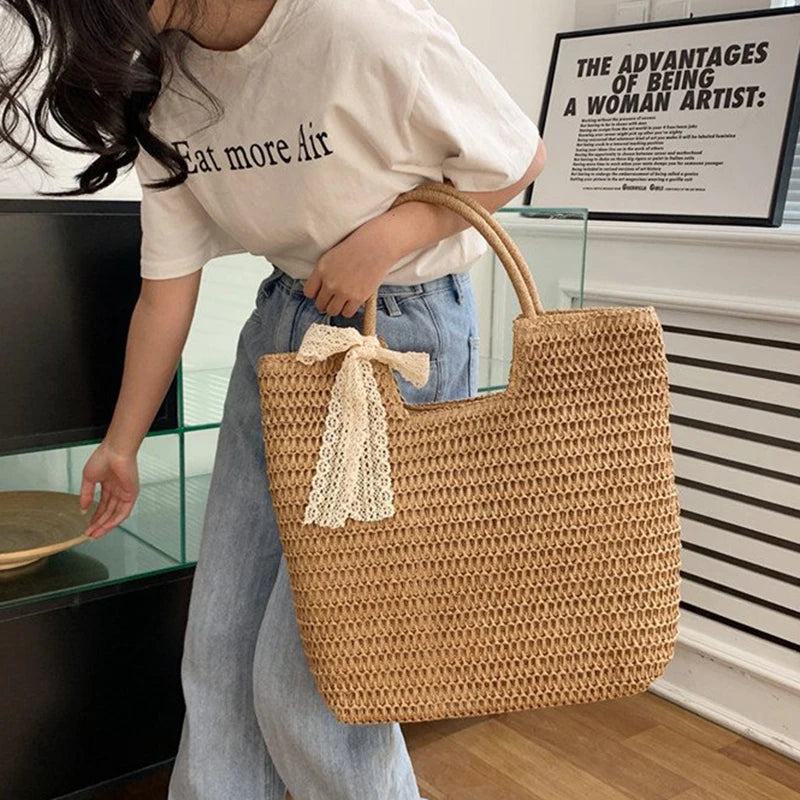 Spring And Summer Popular New Large Capacity Straw Woven Bag | Holiday Beach Bag | Women Versatile INS Handmade Shoulder Bag Tote