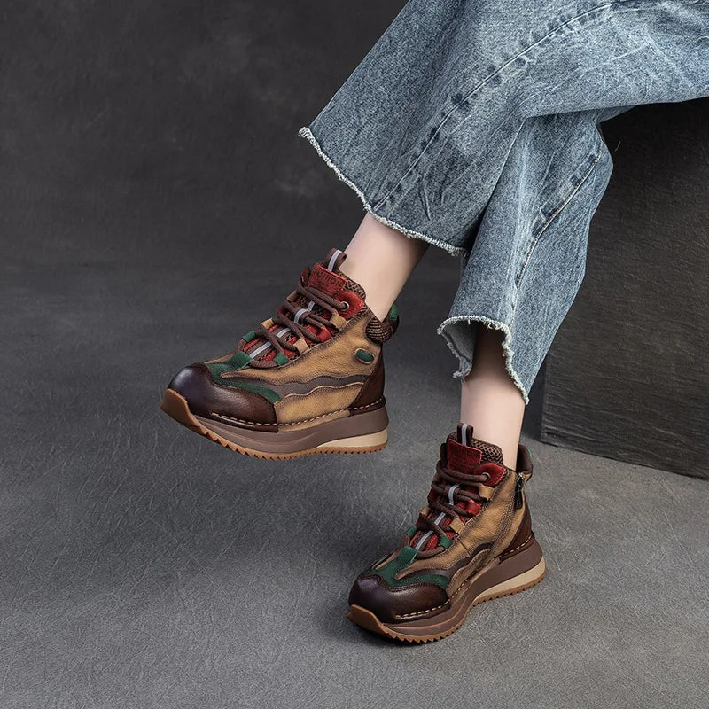 Genuine Leather Women Boots | Lady Platform Wedge Plush | Warm Causal Autumn Winter Fashion | Thick Bottom Sneakers Shoes