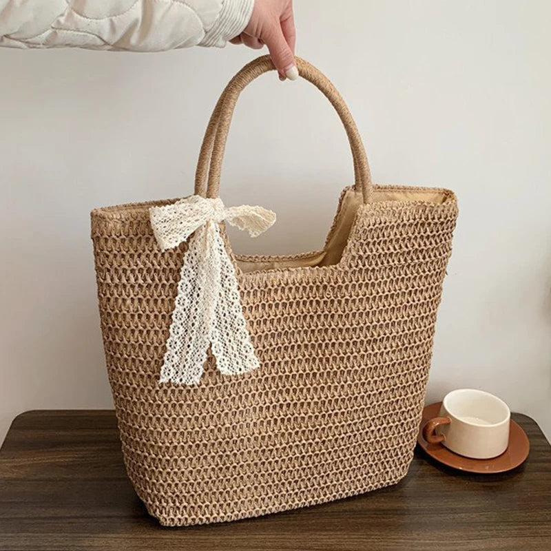 Spring And Summer Popular New Large Capacity Straw Woven Bag | Holiday Beach Bag | Women Versatile INS Handmade Shoulder Bag Tote