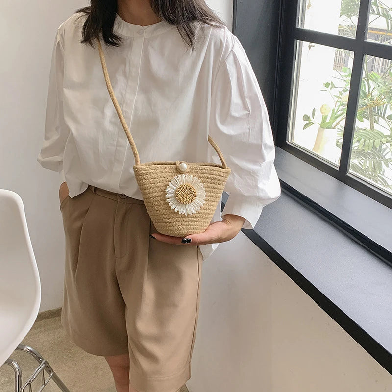 Trendy Woven Crochet Basket Bag | Women Cotton Thread Boho Bag | Crossbody Casual Summer Shoulder Bag