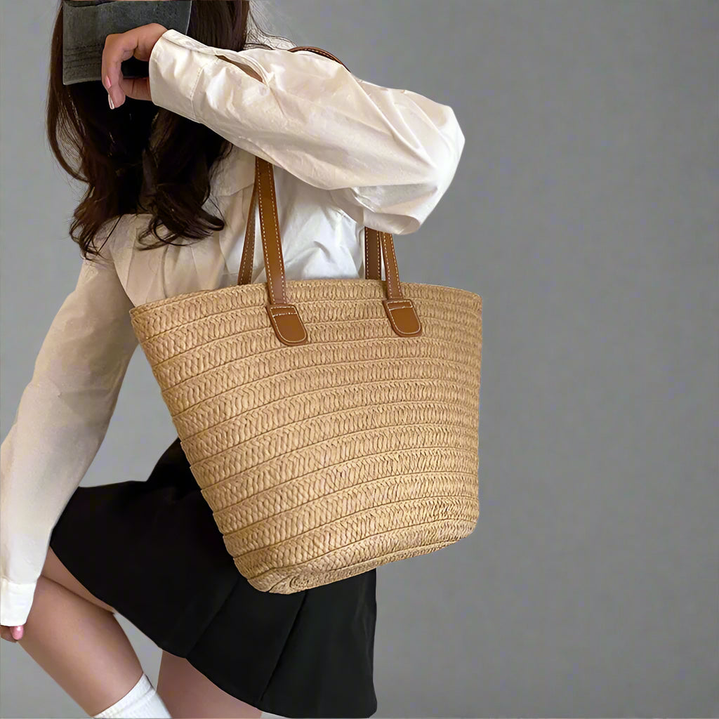 Women Braided Basket Clutches | Top-handle Bag Large Straw Portable Shoulder Bag | Summer Beach Party Purses Shopper Satchel Female