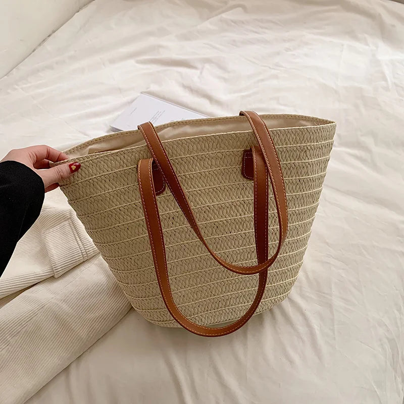 Women Braided Basket Clutches | Top-handle Bag Large Straw Portable Shoulder Bag | Summer Beach Party Purses Shopper Satchel Female