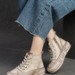 Beige Genuine Leather Sneakers Women Shoes Lace-up Sewing Flat Handmade Leisure Comfortable Ladies Shoes