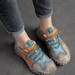 Retro Mix Blue Lace-up Shoes Women Sneakers Genuine Leather Mixed Colors Handmade Comfortable Retro Platform Sneakers