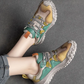 Retro Mix Green Lace-up Shoes Women Sneakers Genuine Leather Mixed Colors Handmade Comfortable Retro Platform Sneakers