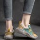 Retro Mix Green Lace-up Shoes Women Sneakers Genuine Leather Mixed Colors Handmade Comfortable Retro Platform Sneakers