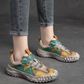 Retro Mix Green Lace-up Shoes Women Sneakers Genuine Leather Mixed Colors Handmade Comfortable Retro Platform Sneakers