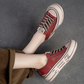 Red Genuine Leather Women Shoes Sneakers Lace-up Sewing Flat Handmade Leisure Comfortable Ladies Shoes