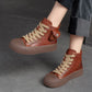 Retro Brown Lace-up Flat Platform Shoes Genuine Leather Thick Soled Round Toe Casual Women's Shoes