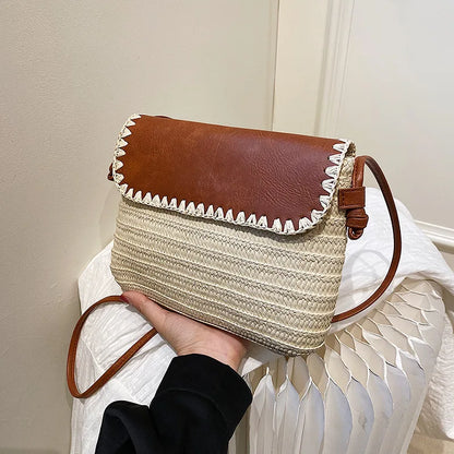 Casual Straw Saddle Crossbody Shoulder Bag | Summer Messenger Bag | Rattan Beach Bags | Lady Travel Purses and Handbags
