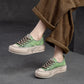 Green Genuine Leather Women Shoes Sneakers Lace-up Sewing Flat Handmade Leisure Comfortable Ladies Shoes