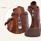 Retro Brown Lace-up Flat Platform Shoes Genuine Leather Thick Soled Round Toe Casual Women's Shoes