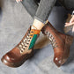 Brown Mixed Colors Handmade Retro Winter Women Platform Heel Boots Luxury Full Cow Leather Mid Calf Thick Heel Warm Boots