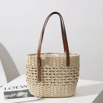 Casual Rattan Large Capacity Shopping Tote | Wicker Woven Women Handbags | Summer Beach Straw Bag | Lady Travel Big Basket