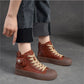 Retro Brown Lace-up Flat Platform Shoes Genuine Leather Thick Soled Round Toe Casual Women's Shoes