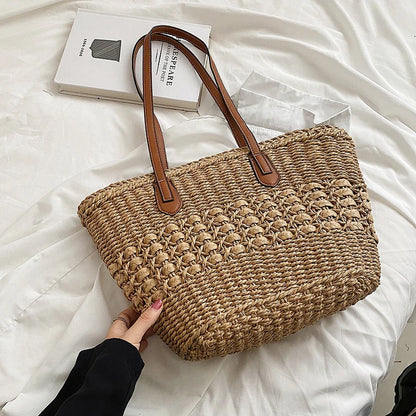 Large Capacity Hollowed Out Straw Beach Vacation Bag | New Internet Red Handheld Grass Woven Tote Bag