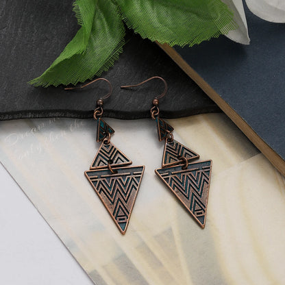 Green Bronze Metal Earrings Hollow Geometry Dangle Earrings for Women Ethnic Vintage Charm Jewelry Brincos Accessories