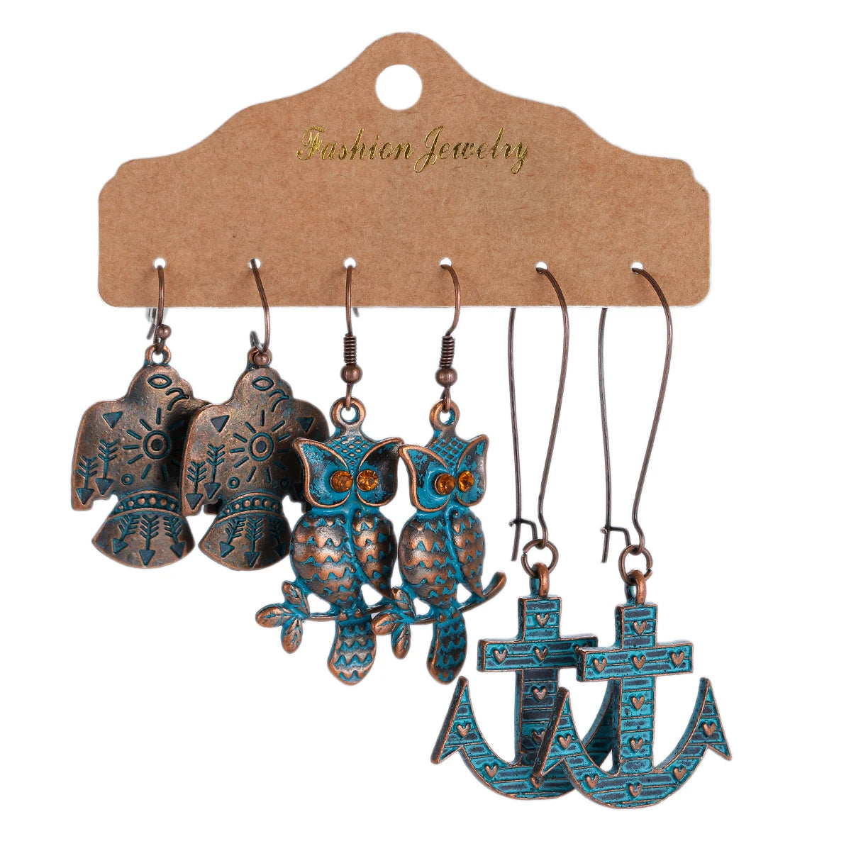 3-Pair Set Ethnic Bronze Round Geometric Dangle Earrings Set Women's Fashion Carved Hollow Design Indian Earrings Jewelry Brincos