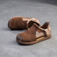 New Genuine Leather Sandals | Round Toe Hollow Retro Style Women's Shoes