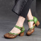 Women Sandals | Genuine Leather Thick Heels Sandals | Retro Style Round Toe Casual High Heel Doll Shoes