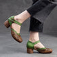 Women Sandals | Genuine Leather Thick Heels Sandals | Retro Style Round Toe Casual High Heel Doll Shoes