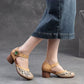 Women Sandals | Genuine Leather Thick Heels Sandals | Retro Style Round Toe Casual High Heel Doll Shoes