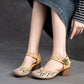 Women Sandals | Genuine Leather Thick Heels Sandals | Retro Style Round Toe Casual High Heel Doll Shoes