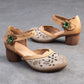 Women Sandals | Genuine Leather Thick Heels Sandals | Retro Style Round Toe Casual High Heel Doll Shoes