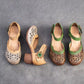 Women Sandals | Genuine Leather Thick Heels Sandals | Retro Style Round Toe Casual High Heel Doll Shoes