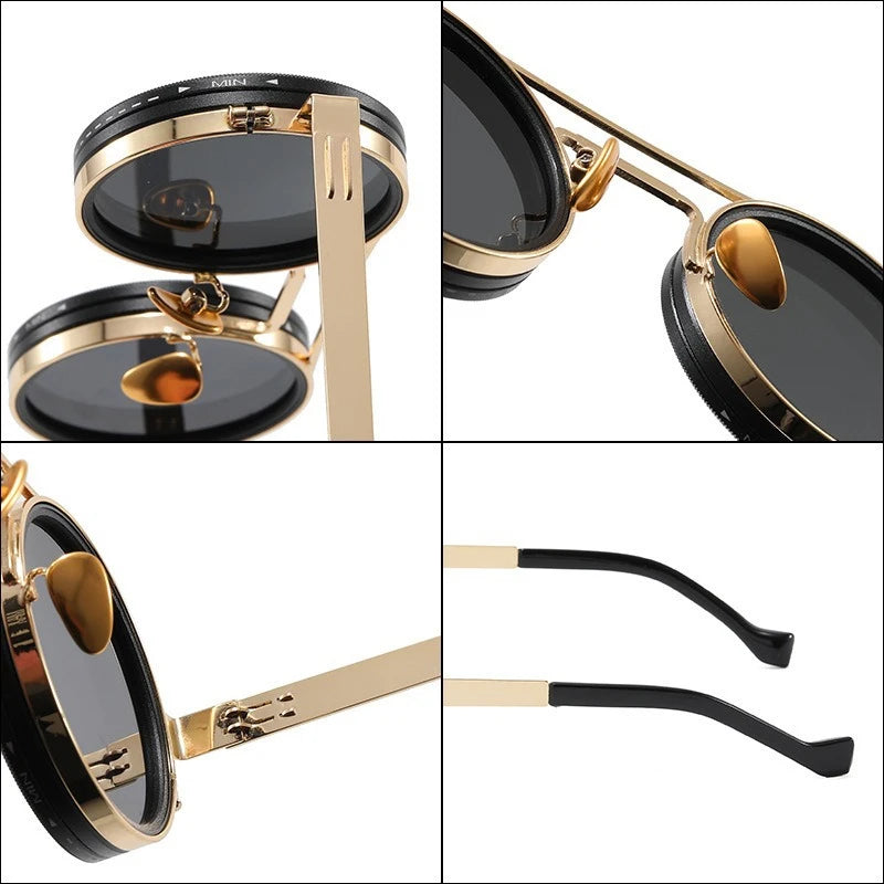Small Round Steampunk ND9 Adjustable Dimming Sunglasses Polarized Metal Frame Punk Sun Glasses Fishing Eyewear UV400