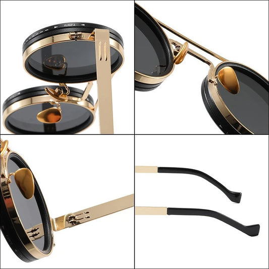 Small Round Steampunk ND9 Adjustable Dimming Sunglasses Polarized Metal Frame Punk Sun Glasses Fishing Eyewear UV400