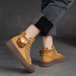 Retro Yellow Lace-up Flat Platform Shoes Genuine Leather Thick Soled Round Toe Casual Women's Shoes